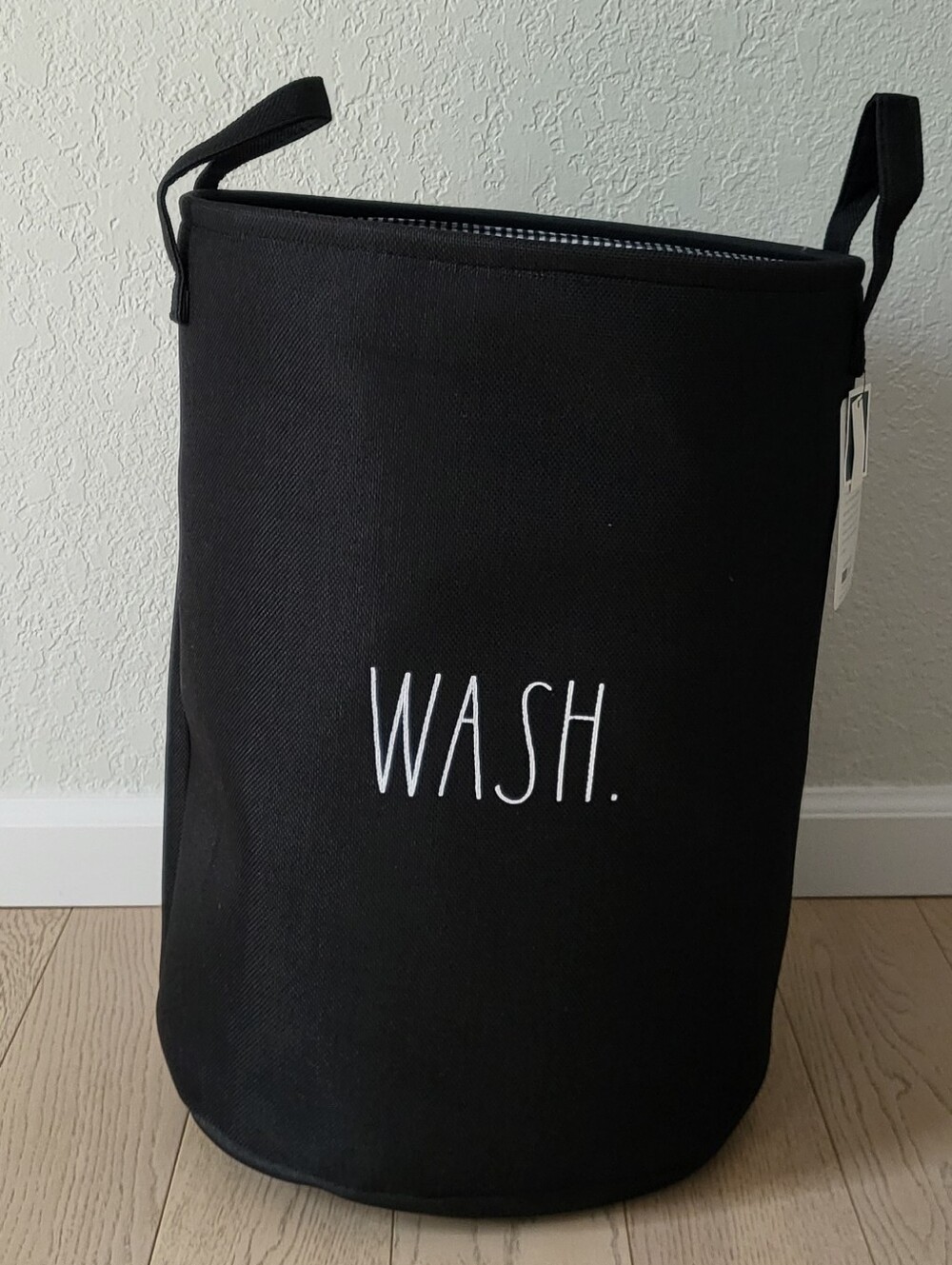 Rae Dunn WASH hamper Latge laundry basket Black
